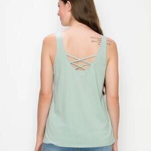HIPPIE ROSE • Sage Green Cross Back Tank Top